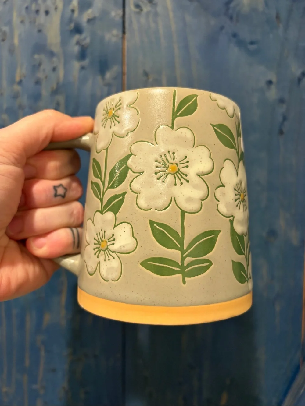Hand-Painted Green Floral Botanical Mug